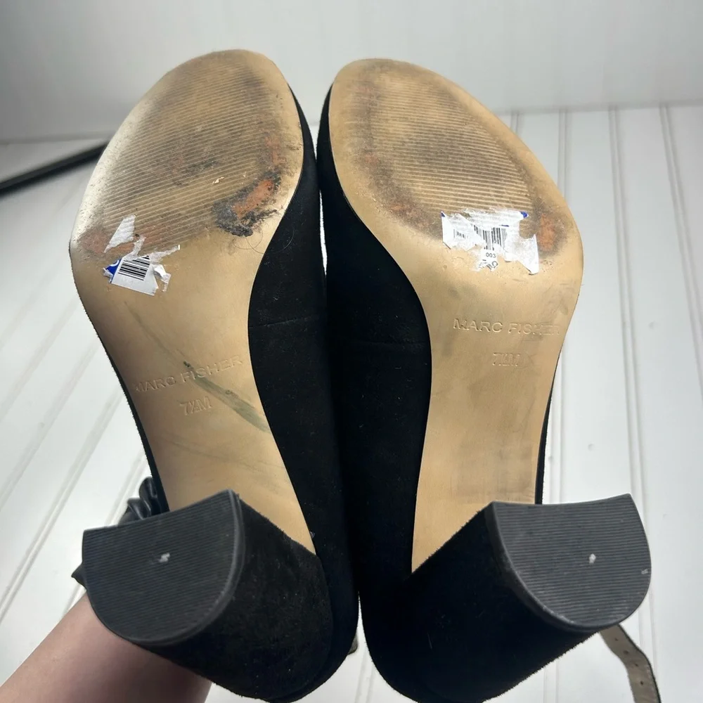 Marc Fisher Vintage Black Suede Velvet Block Heels Pumps Women’s Size 7.5M - Picture 5 of 10